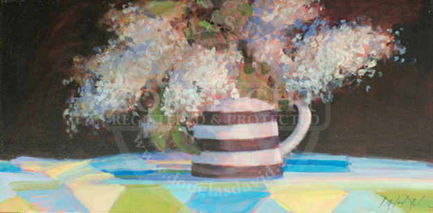 White Lilacs in Striped Pitcher, #1859