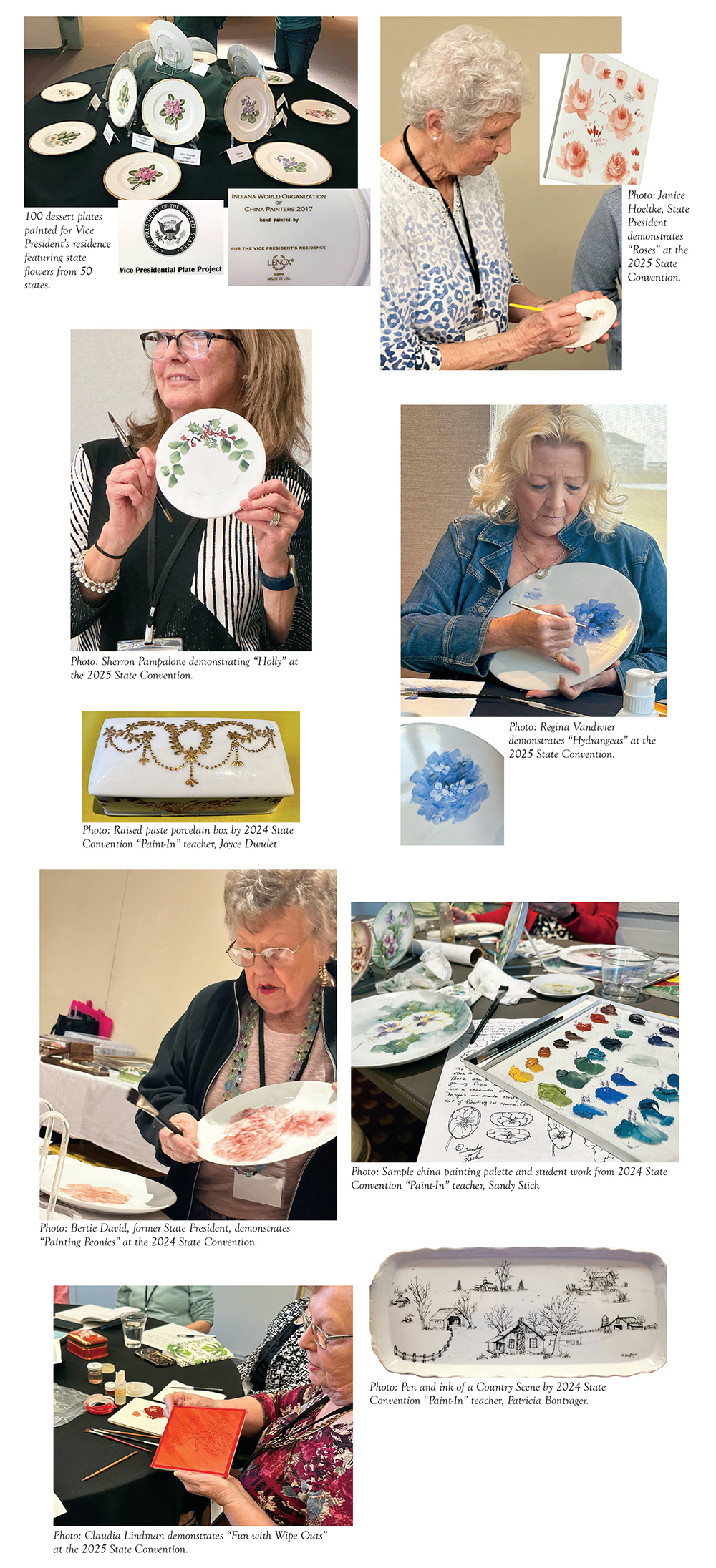 100 dessert plates painted for Vice President’s residence featuring state flowers from 50 states.
